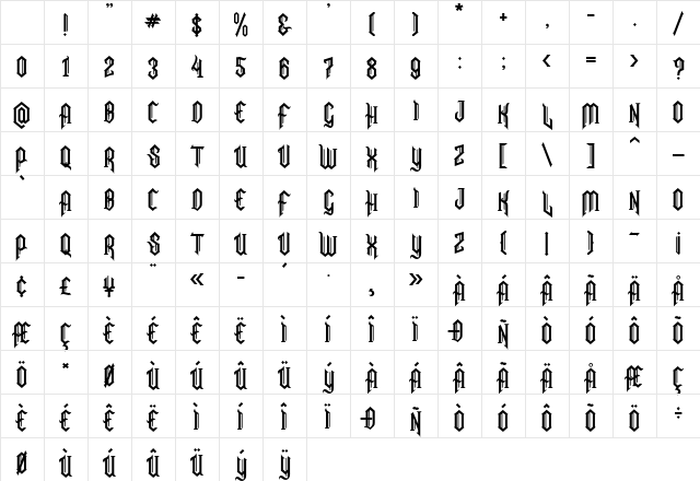 Snubhore Demo Regular Character Map Snubhore Demo Regular Character Map