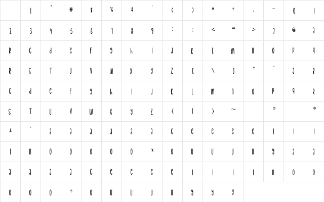 Sunshine Regular Character Map Sunshine Regular Character Map