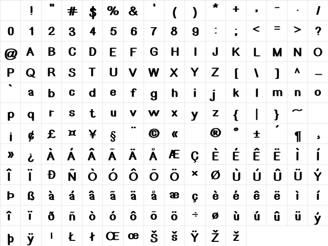Kids Bold Regular Character Map