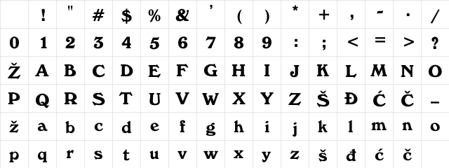 YUWindsorR Regular Character Map