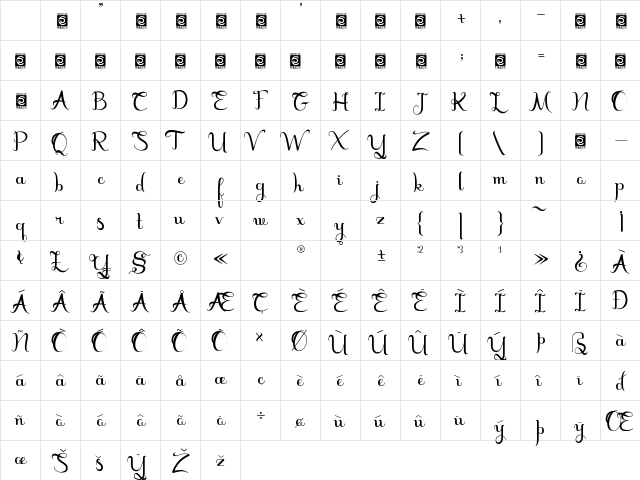 Marceila Regular Character Map Marceila Regular Character Map