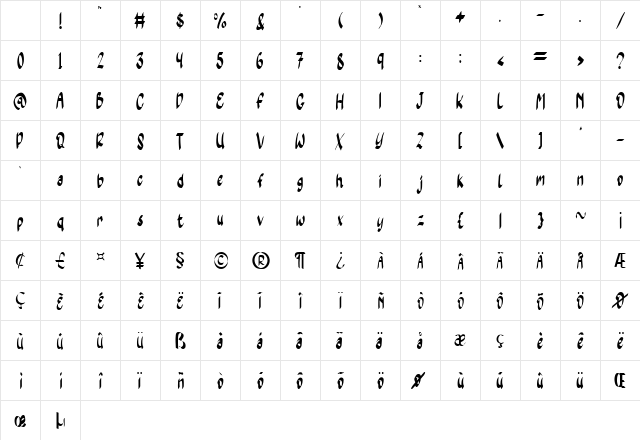 Yellow Moon Regular Character Map