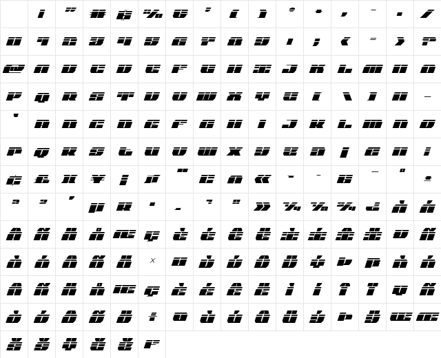 Joy Shark Laser Semi-Condensed Italic Semi-Condensed Italic Character Map