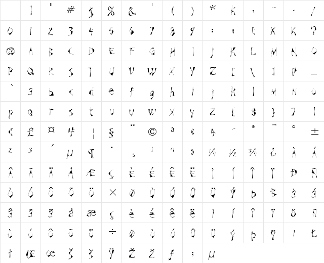 Schizoid ITC Light Italic Character Map Schizoid ITC Light Italic Character Map