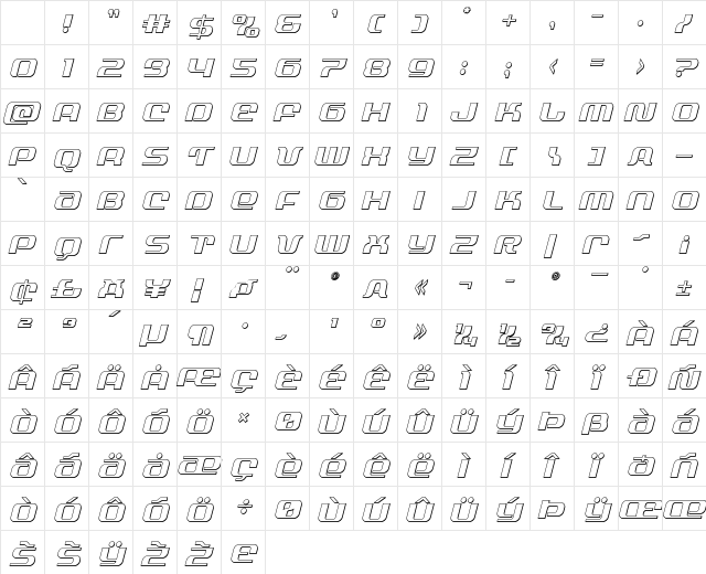 Yeoman Jack 3D Italic Regular Character Map Yeoman Jack 3D Italic Regular Character Map