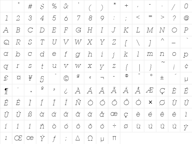 LubalinGraphXLitITC Oblique Character Map