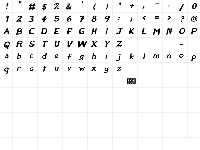 Perdoo Bold Italic Character Map