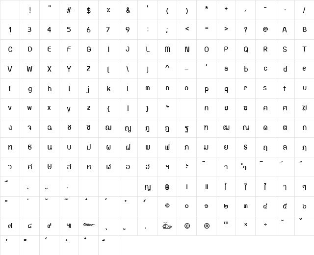 TP Tankhun Bold Character Map TP Tankhun Bold Character Map