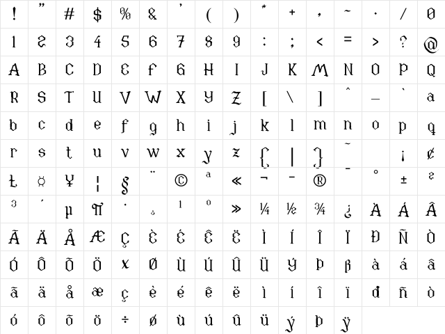 Xefora Regular Character Map