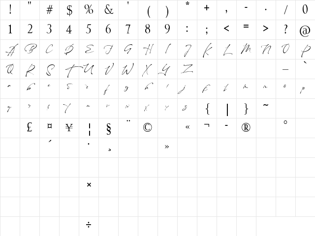 Maestro Signature Regular Character Map