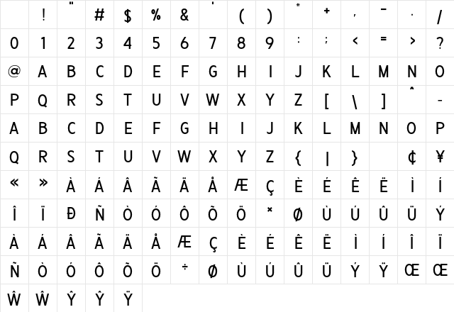 Cossines Regular Character Map