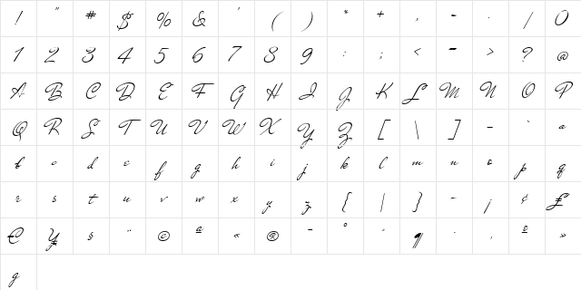 Nicoletta script Regular Character Map