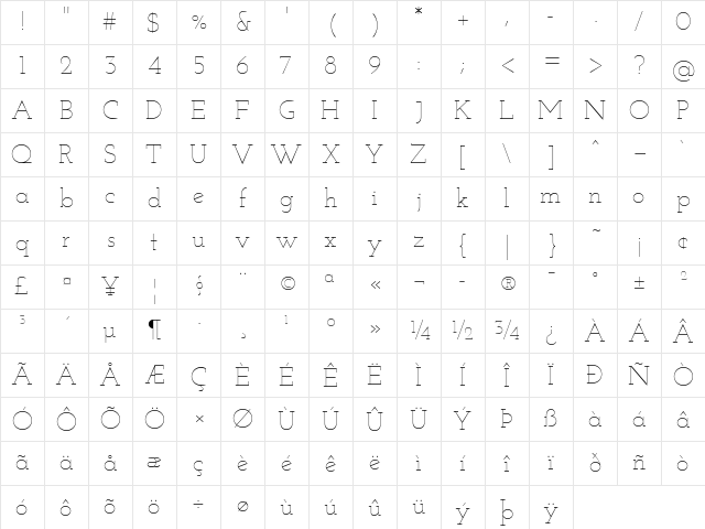 Josefin Slab Thin Character Map Josefin Slab Thin Character Map
