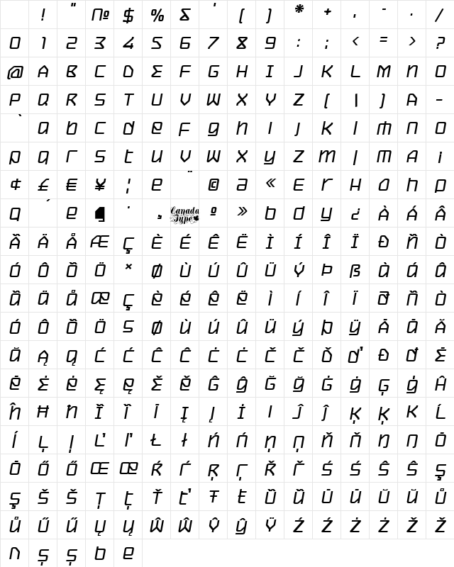 Hydrogen Bold Italic Character Map