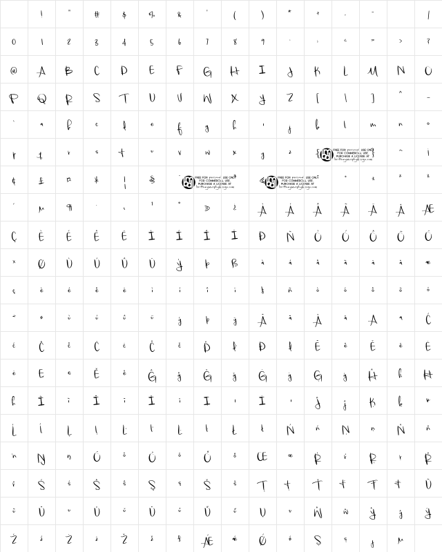 Beautiful Things Regular Character Map