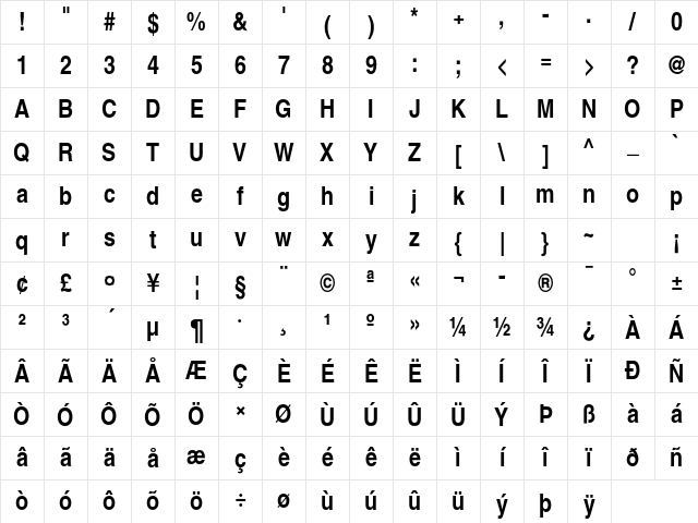 TeX Gyre Heros Cn Bold Character Map