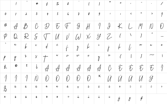 Zalitta Regular Character Map Zalitta Regular Character Map