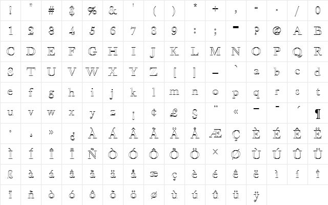 Baskerville Old Face D Ou1 Regular Character Map