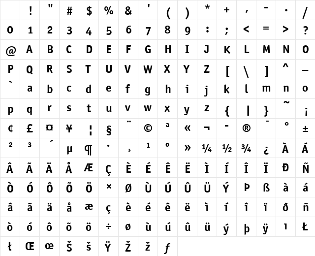 OfficinaSansITC Regular Character Map OfficinaSansITC Regular Character Map