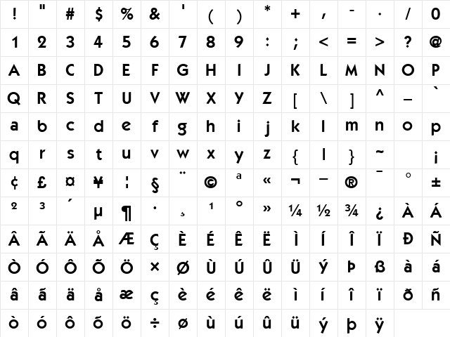 PerformaBookSSK SemiBold Character Map