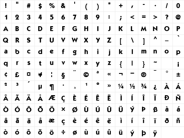 PerformaSSK Bold Character Map