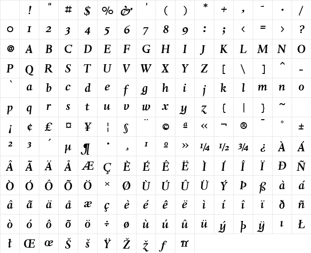 Whitenights LT Std BoldIt Regular Character Map Whitenights LT Std BoldIt Regular Character Map
