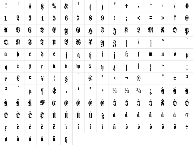 PerkleCondSSK Regular Character Map