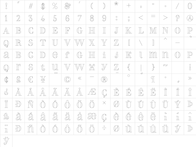 PerlaOutline Regular Character Map