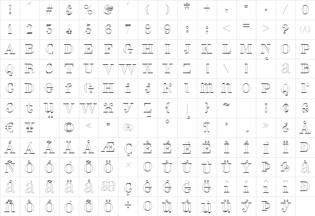 PerlaOutline Regular Character Map