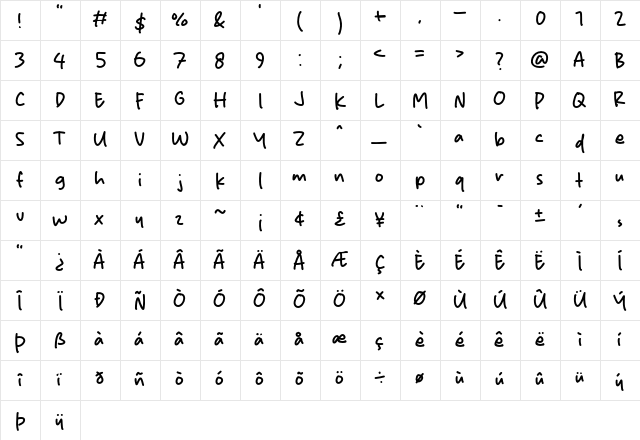 Adista Marsal Regular Character Map Adista Marsal Regular Character Map