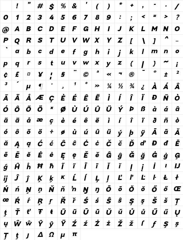 Aikabon ExtBd Italic Character Map Aikabon ExtBd Italic Character Map
