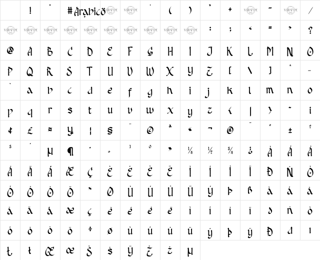 Arabico Personal Use Regular Character Map Arabico Personal Use Regular Character Map
