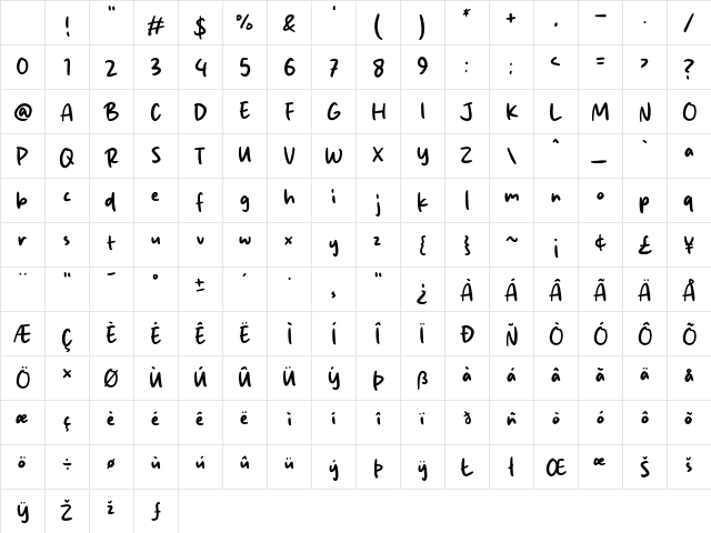 Back Dream Regular Character Map