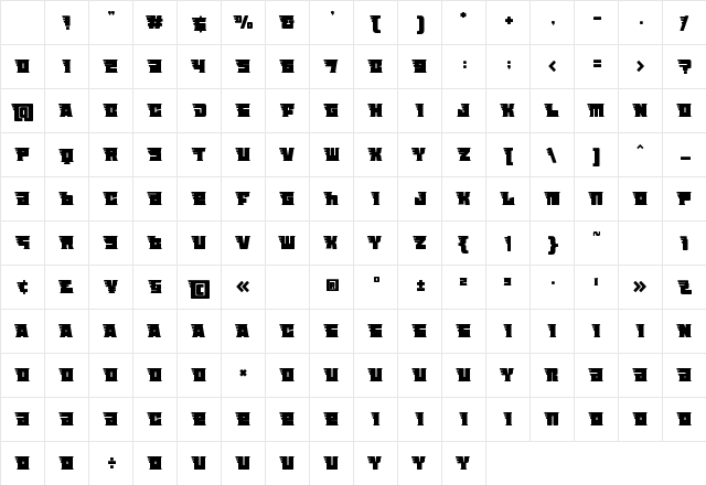 Astral Zenith Eleven Regular Character Map