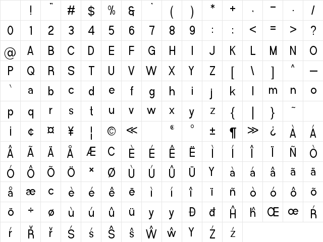 Avenis Regular Character Map Avenis Regular Character Map
