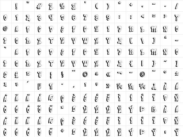 Bade Hoper shadow Regular Character Map