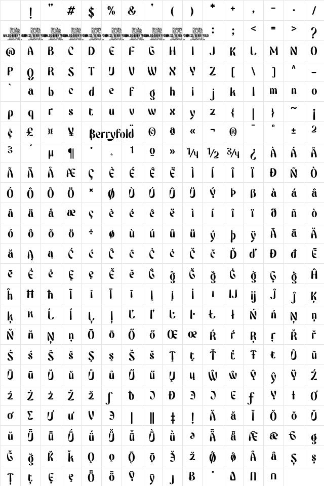 Berryfold PERSONAL USE Regular Character Map Berryfold PERSONAL USE Regular Character Map