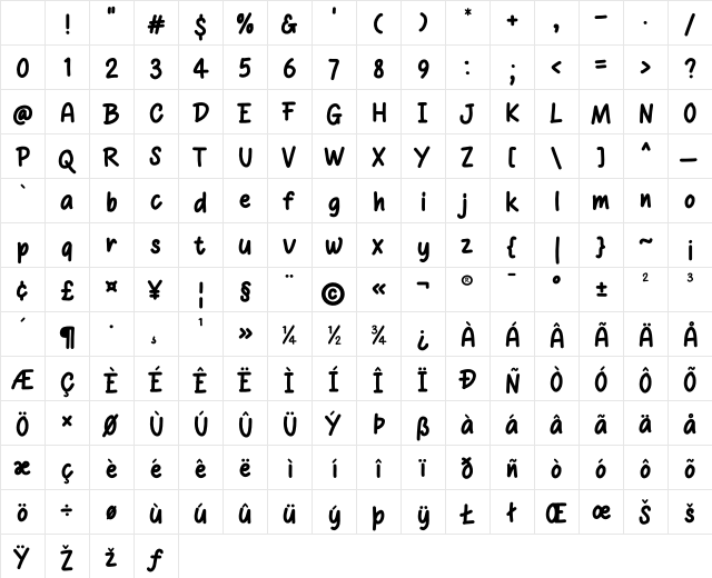 Boldiaer Regular Character Map Boldiaer Regular Character Map