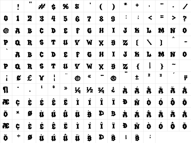 Brick Howl Regular Character Map