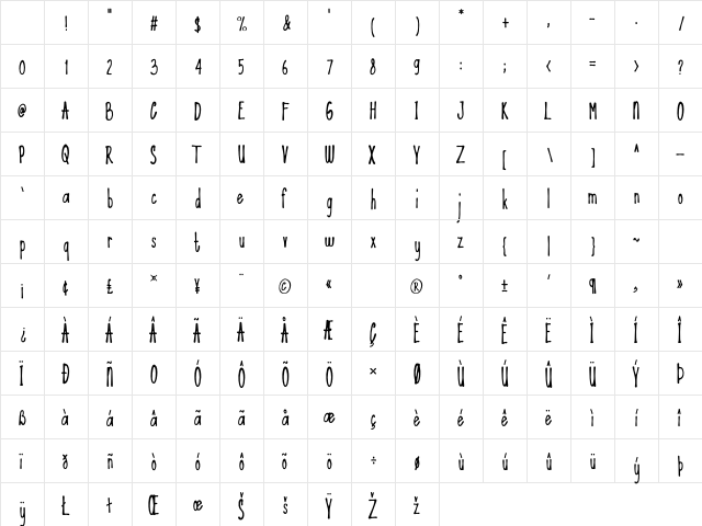 Broken Crowbar Regular Character Map Broken Crowbar Regular Character Map