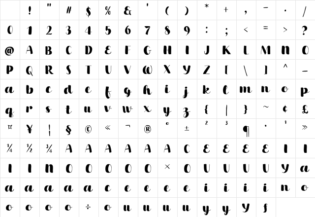 Bubble West Regular Character Map Bubble West Regular Character Map