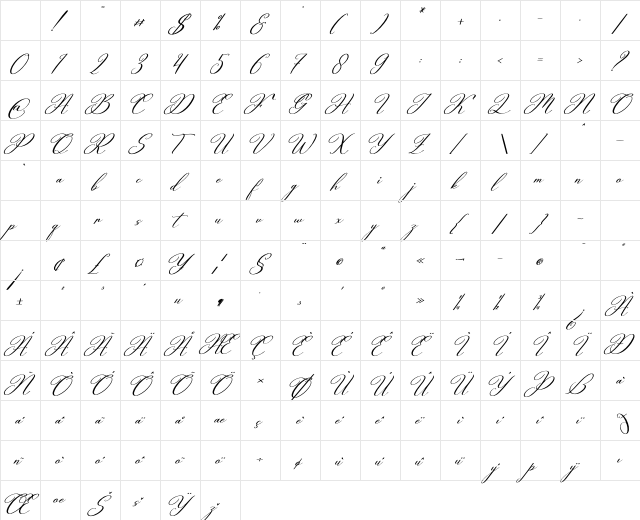 Celtaniya Bioffany Italic Regular Character Map