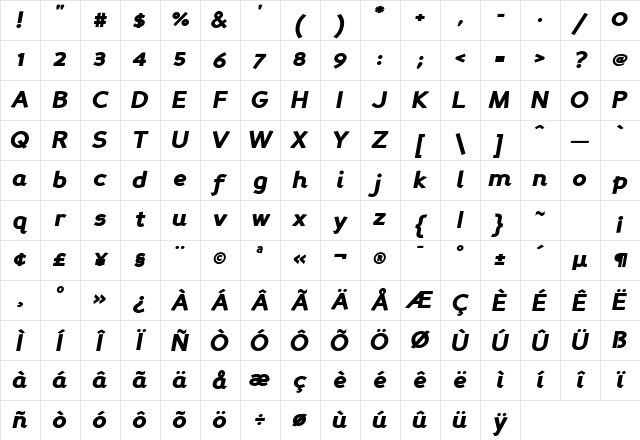 Perspective Sans Black Italic Character Map Perspective Sans Black Italic Character Map