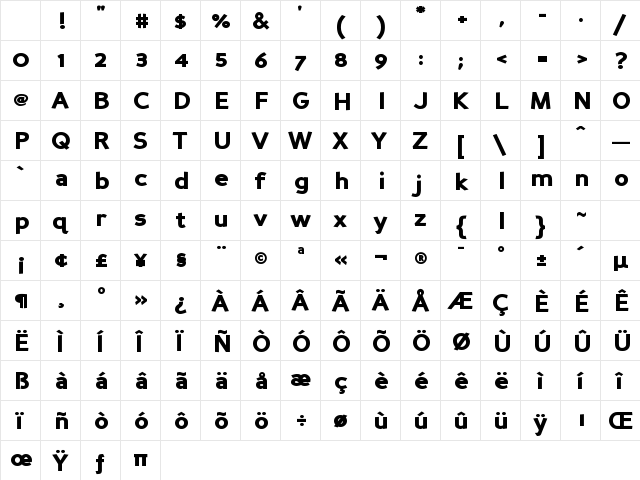 Perspective Sans Black Regular Character Map