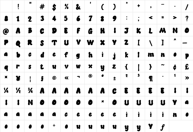 Cubby Okey Regular Character Map Cubby Okey Regular Character Map