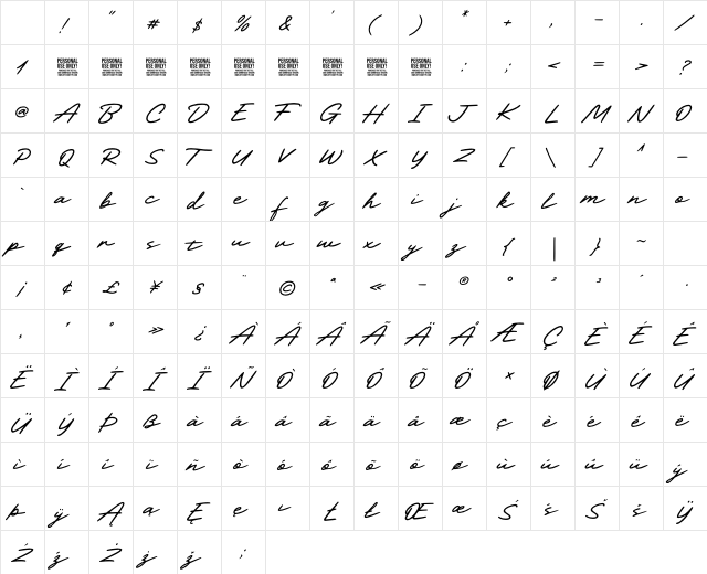 Darline - Personal Use Regular Character Map