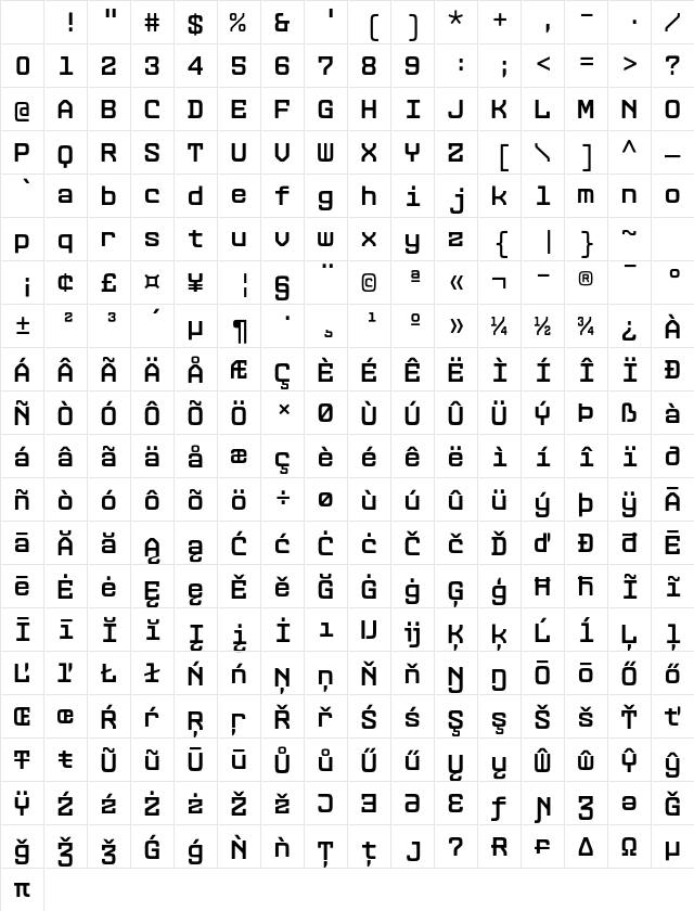 Dekatron SemBd Regular Character Map Dekatron SemBd Regular Character Map