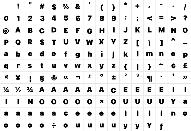 Durobang Regular Character Map Durobang Regular Character Map