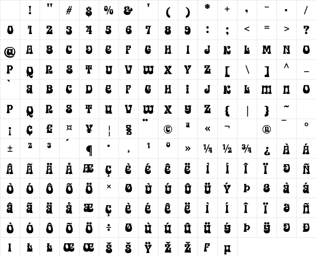 Easy Bond Regular Character Map Easy Bond Regular Character Map