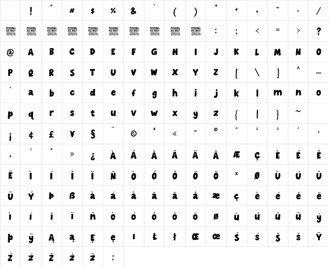 Everink Loose - Personal Use Regular Character Map Everink Loose - Personal Use Regular Character Map
